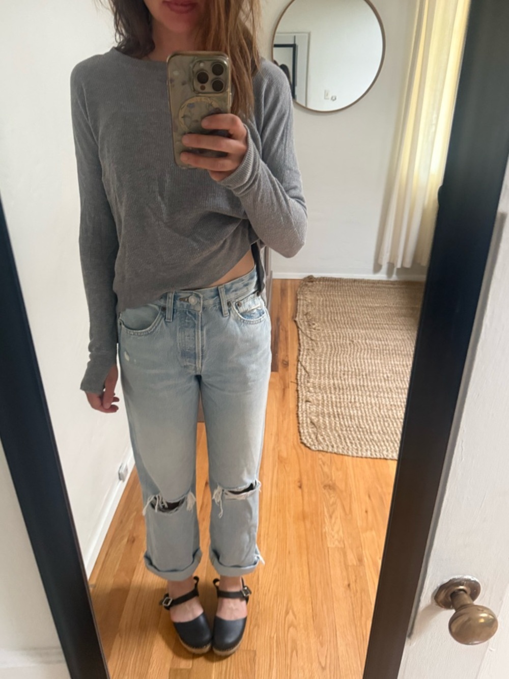 lululemon athletica Light Heather Gray Scoop Neck Long Sleeve Sweater